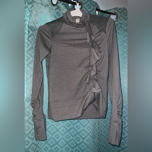 Pure + Good Gray Ruffle Zip up Sweater Crochet Workout Athleisure Yoga Sz S